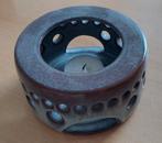 Blauwgroen Theelicht met Bruin Randje, Ophalen of Verzenden, Gebruikt, Bruin