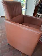 4 bruine lederen eettafel fauteuils op wieltjes, Ophalen, Gebruikt, Minder dan 75 cm, Leer