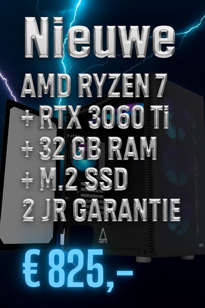 High End Game & Workstation PC – Ryzen 7 5700X + RTX 3060 Ti, Computers en Software, Desktop Pc's, Nieuw, 4 Ghz of meer, HDD, SSD