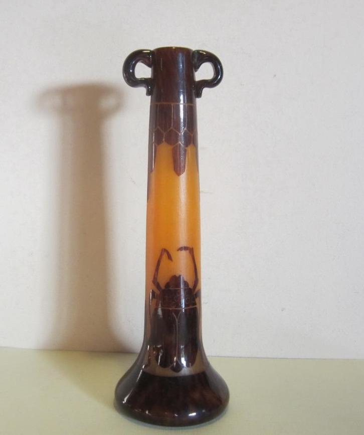 Antieke Le Verre Français vaas Schneider cameo SCARABEES, Antiek en Kunst, Antiek | Glas en Kristal, Verzenden