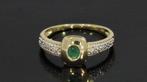 Smaragd met 4 diamanten 14k gouden moderne dames ring, Voordeelsieraden, Ophalen of Verzenden, Zo goed als nieuw, 17 tot 18