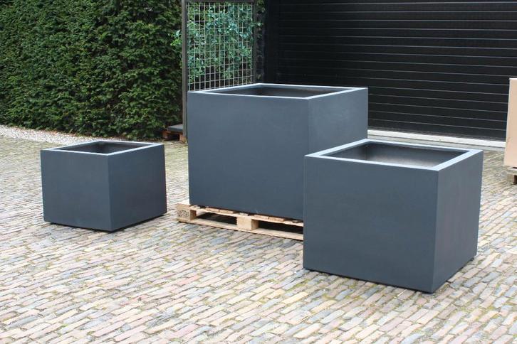 Grote vierkante bloembakken bloempot Fiberstone Antraciet, Tuin en Terras, Bloempotten, Nieuw, Overige materialen, Binnen, Balkon