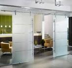 2 glazen design schuifdeuren met rvs T handgrepen, Ophalen, 80 tot 100 cm, 215 cm of meer, Binnendeur