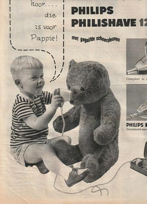 retro reclame 1958 Philips Philishave scheerapparaat kind, Verzamelen, Retro, Overige typen, Verzenden