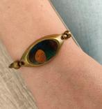 Vintage jaren '60 koperen & glazen bangle armband., Ophalen of Verzenden, Gebruikt, Blauw