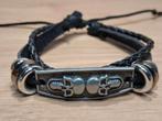zwarte armband leer spiegelbeeld skull nr. 41, Sieraden, Tassen en Uiterlijk, Armbanden, Ophalen of Verzenden, Nieuw, Zwart, Leer