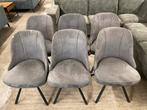 6 grijs suede stoffen eetkamerstoelen - metalen frame, Ophalen, ., ., .
