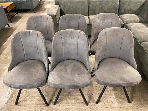 6 grijs suede stoffen eetkamerstoelen - metalen frame, Huis en Inrichting, Stoelen, Eén, Grijs, Ophalen