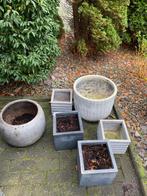 Serie mooie grijze stenen bloempotten, Tuin en Terras, Bloempotten, Ophalen, Steen, Rond, Zo goed als nieuw