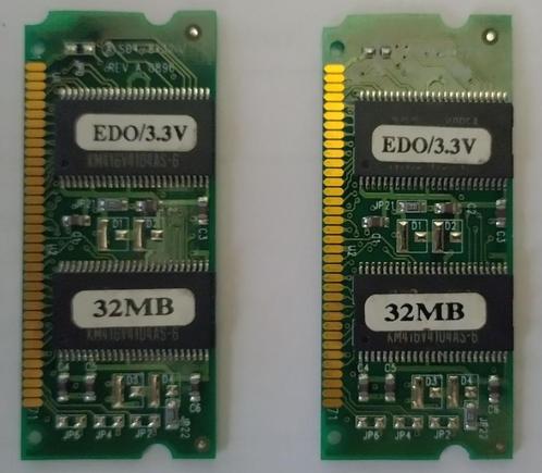 64MB EDO RAM (Extended Data Out Random Access Memory) 2x32MB, Computers en Software, RAM geheugen, Gebruikt, Desktop, 1 GB of minder