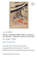 Japanse houtblokdruk prent van Mizuno Toshikata, Antiek en Kunst, Antiek | Schoolplaten, Overige thema's, Ophalen of Verzenden