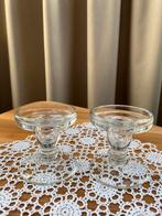 Twee Franse glazen kandelaars, Verzenden, Zo goed als nieuw, Overige materialen, Minder dan 25 cm