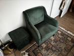 Fauteuil met bijzettafel in mos velours, Ophalen, Velours, 75 tot 100 cm, Zo goed als nieuw