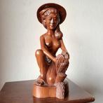 Bali, Indonesië, houten beeld, vrouw met hand werk, Ophalen of Verzenden