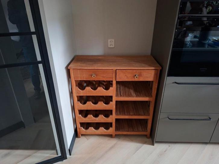 Teakhouten Wijnkastje - Mooi en Praktisch!, Huis en Inrichting, Woonaccessoires | Wijnrekken, Gebruikt, 50 tot 75 cm, Hout, 5 tot 15 flessen