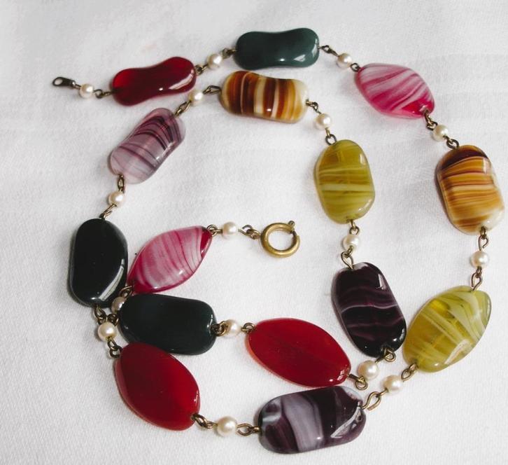 ﻿€32,50 ANTIEKE HALS KETTING 15 EDELSTEEN EN 16 PARELS - wvq, Sieraden, Tassen en Uiterlijk, Antieke sieraden, Ketting, Overige materialen