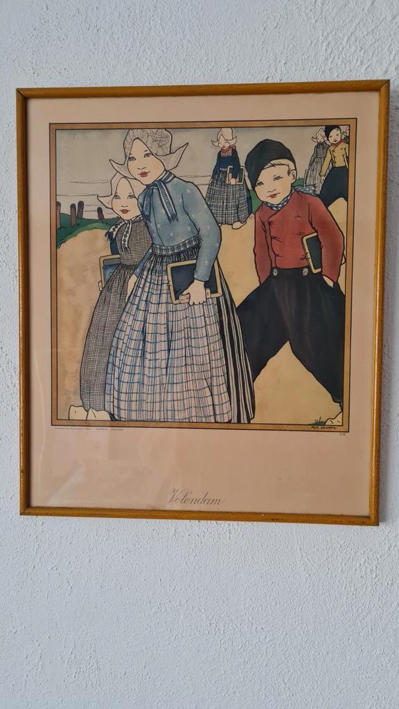 Rie Cramer -1X ingelijst  Kleurenprent Urker Kinderen 1932, Antiek en Kunst, Kunst | Tekeningen en Foto's, Ophalen