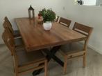 6 massief blank eiken eetkamerstoelen met leren zitting, Ophalen, Gebruikt, Overige kleuren, Diverse