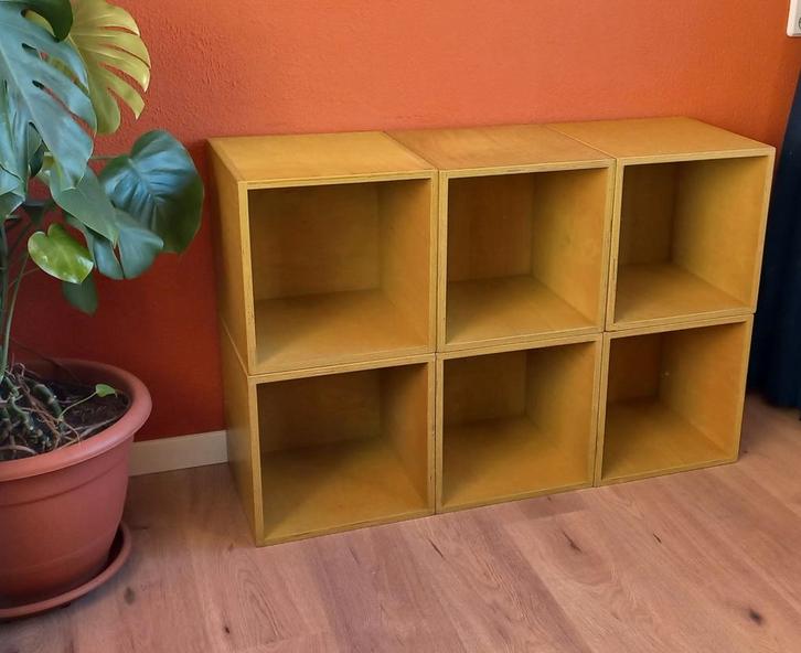 Retro modulaire kubuskast, Huis en Inrichting, Kasten | Boekenkasten, Gebruikt, 25 tot 50 cm, Overige houtsoorten, Ophalen