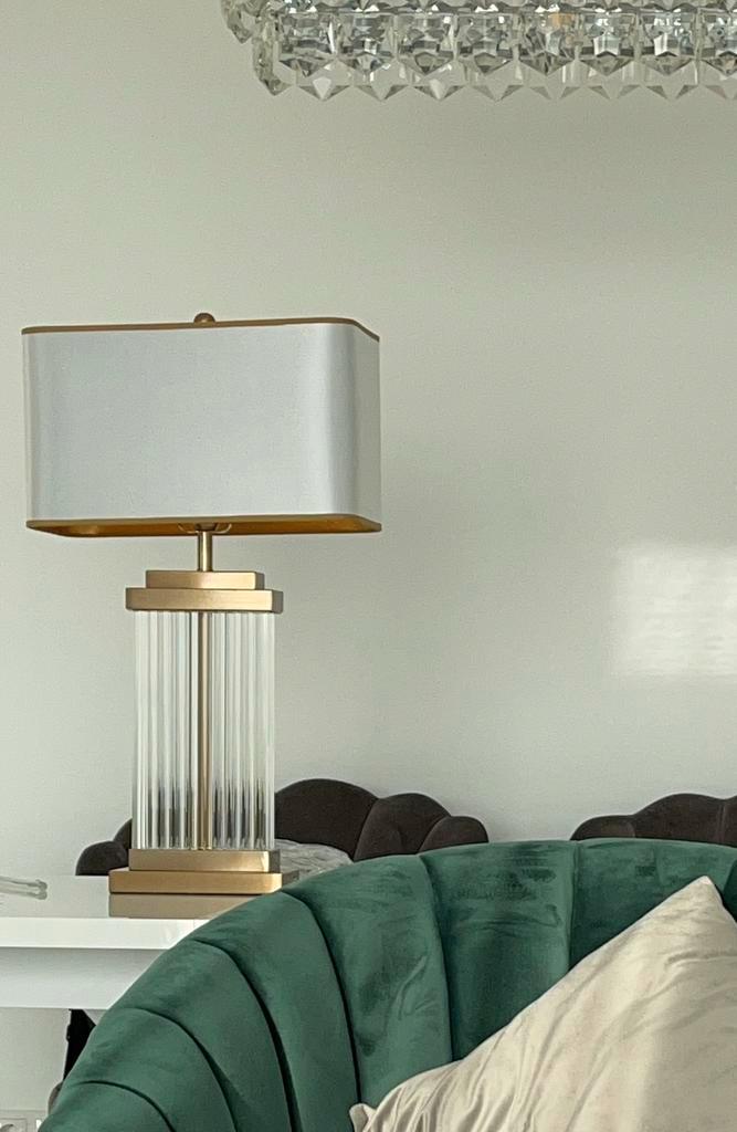 Grote Luxe tafellamp – glas & metaal – bronskleurig – NIEUW, Huis en Inrichting, Lampen | Vloerlampen, Nieuw, Minder dan 100 cm
