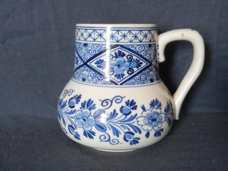 Blauwwitte bierpul Porceleyne Fles ca 1890-1900 h. 10,5 cm., Antiek en Kunst, Antiek | Keramiek en Aardewerk, Ophalen of Verzenden