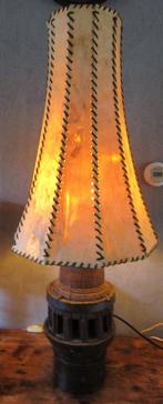 Vintage Zeldzame Zware Antieke  Lamp Lederen Lampenkap, Ophalen of Verzenden