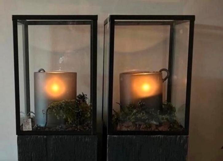 2 hoogehuys windlichten windlicht showcase hoffz  glas zwart, Huis en Inrichting, Woonaccessoires | Kandelaars en Kaarsen, Gebruikt