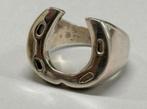 Massief metaal 925 sterling zilver Hoefijzer Geluk ring oud, Ophalen of Verzenden, Zilver, Ring, Verguld