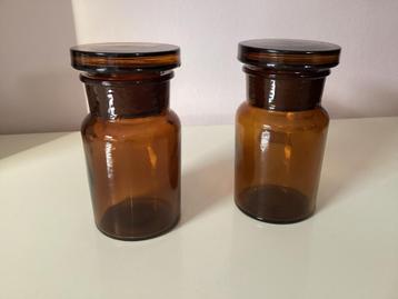 Oude Antieke  Vintage Apothekerspot Brocant Glas Bruin beschikbaar voor biedingen