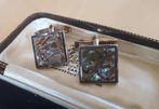 Vintage GOLD ON SILVER Manchetknopen m. Abalone. GRATIS Verz, Verzenden, Zilver, Manchetknopen, Verguld