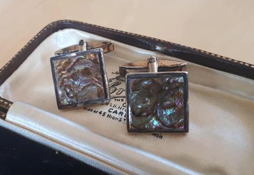 Vintage GOLD ON SILVER Manchetknopen m. Abalone. GRATIS Verz, Sieraden, Tassen en Uiterlijk, Antieke sieraden, Manchetknopen, Zilver