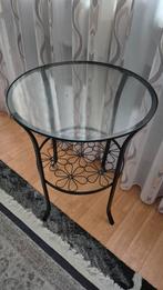 Glazen bijzettafel met metalen frame, Huis en Inrichting, Tafels | Bijzettafels, Ophalen of Verzenden