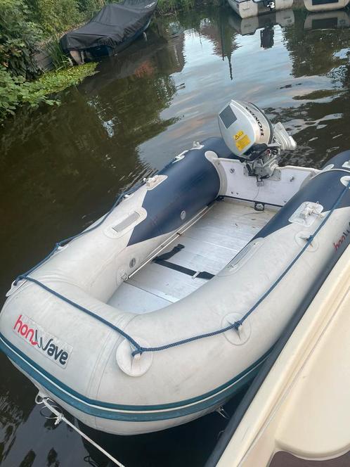 Leuke rubberboot 5pk  met alluminium bodemplaten, Watersport en Boten, Bootonderdelen, Zo goed als nieuw, Motor en Techniek, Motorboot