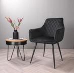 4 Eetkamerstoelen zwart velvet geruit met armleuningen zgan, Zwart, Ophalen of Verzenden, Zo goed als nieuw, Stof
