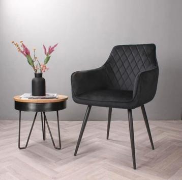 4 Eetkamerstoelen zwart velvet geruit met armleuningen zgan beschikbaar voor biedingen