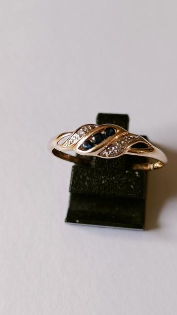 Oude gouden ring Saffier met diamant, 14 krt beschikbaar voor biedingen