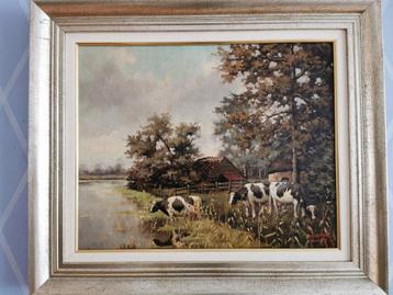 Willem de Kok, drinkende koeien in landschap. Olieverf beschikbaar voor biedingen