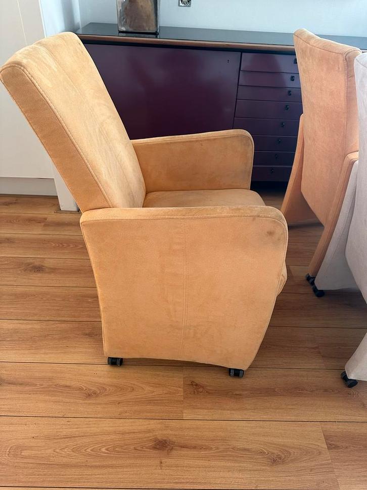 4 Riva eetkamerstoelen van Goossens Meubelen, Huis en Inrichting, Fauteuils, Gebruikt, Stof, 50 tot 75 cm, Minder dan 75 cm, Ophalen