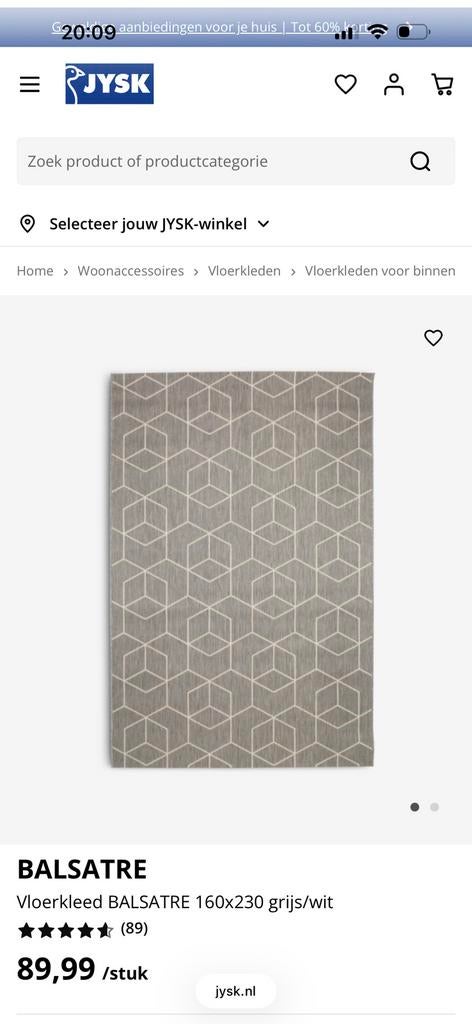 Nieuw buiten vloerkleed van Jysk, Ophalen, 150 tot 200 cm, Grijs, Rechthoekig