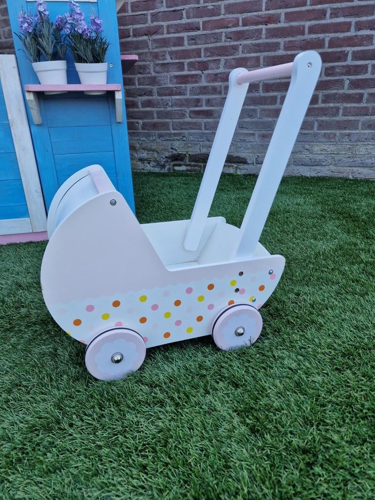 Houten poppenwagen met stippen - Gebruikt, Ophalen, Gebruikt, Overige typen