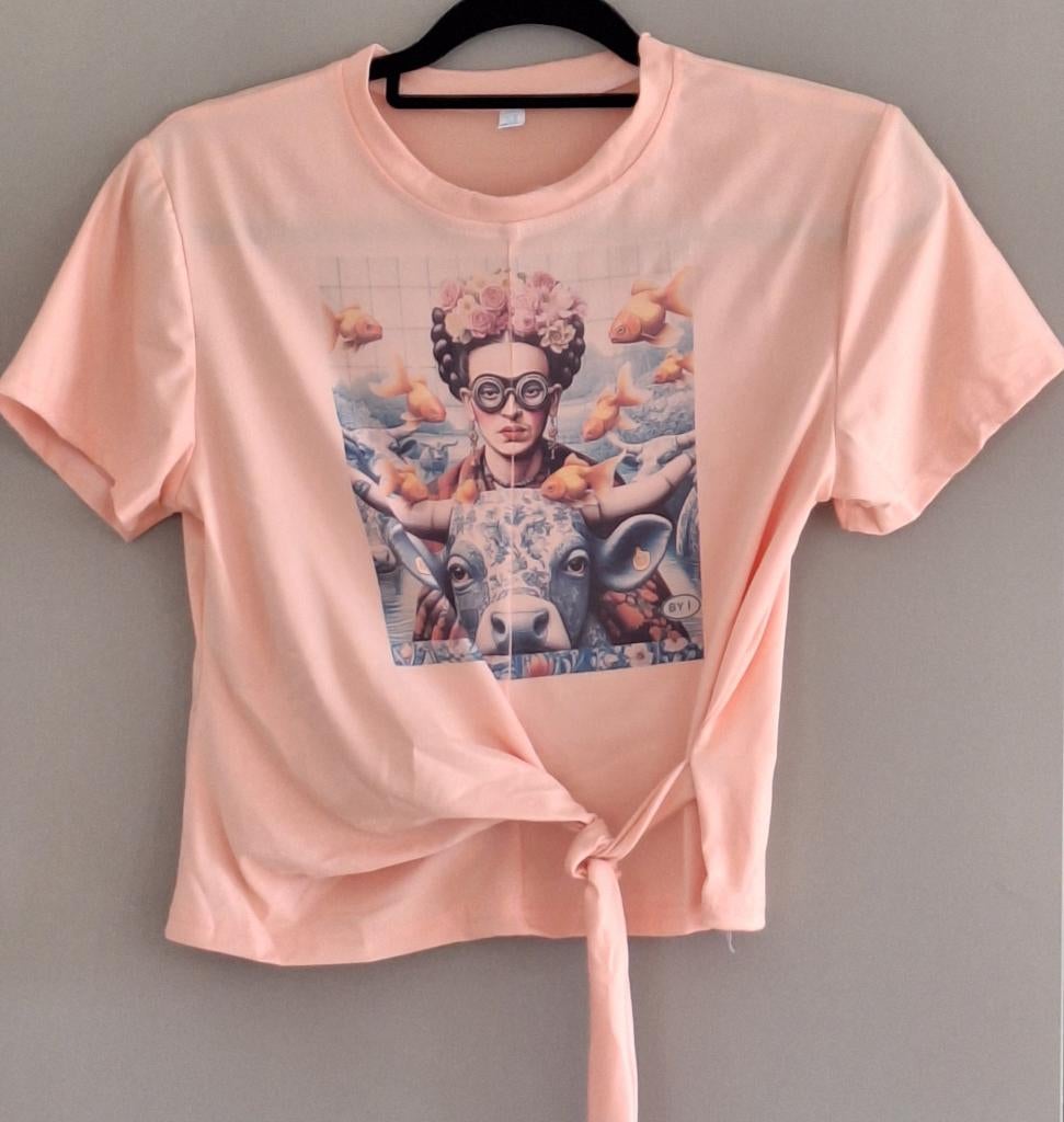 FRIDA Kahlo dames t-shirt oranje geknoopt, kunst, korte mouw, Kleding | Dames, Maat 38/40 (M), Nieuw, Oranje, Ophalen of Verzenden