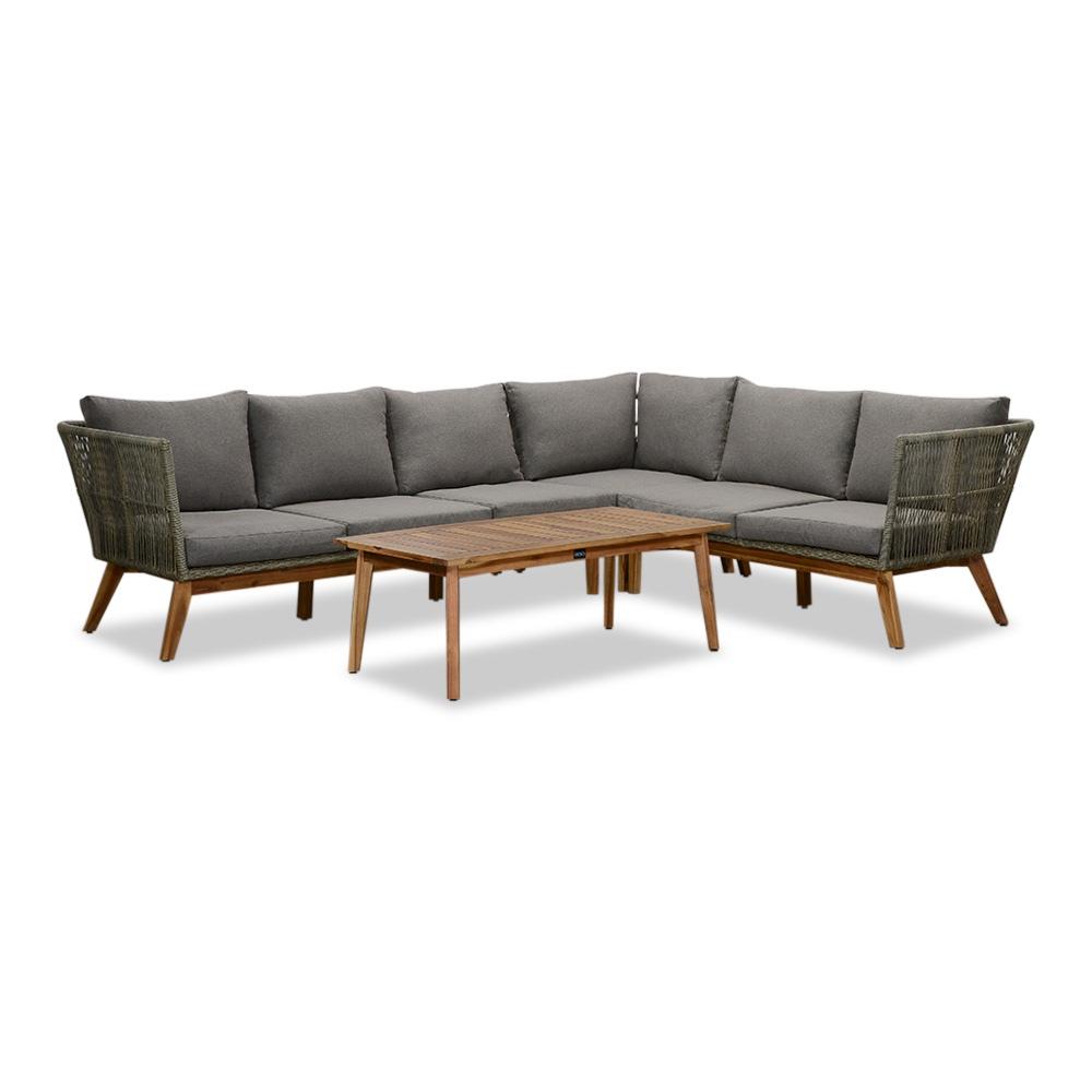 Lissabon hoek loungeset | hardhout + wicker | 276x226cm, Ophalen, 6 zitplaatsen, Zo goed als nieuw, Loungeset