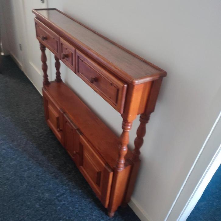 Antieke smalle houten side table, gangkast, 100x15x100 cm, Huis en Inrichting, Woonaccessoires | Kisten, Gebruikt, Minder dan 50 cm