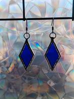 Handgemaakte ruitvormige glas-in-lood oorbellen, Overige materialen, Hangers, Blauw, Nieuw