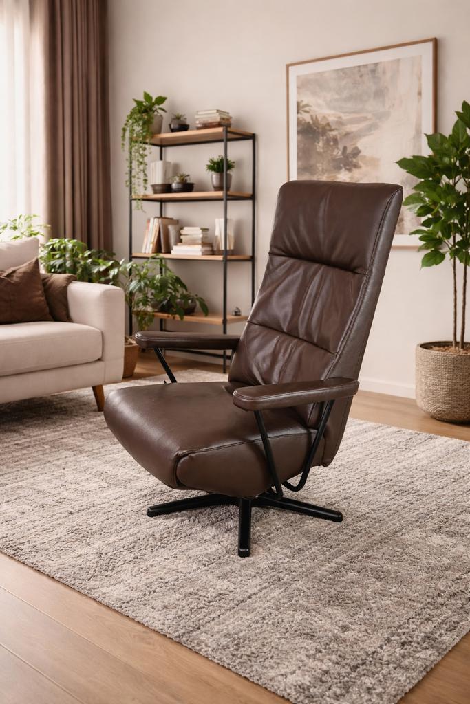 Stijlvolle Gealux leren design relax fauteuil handmatig, Ophalen, Bruin, Leer, Zo goed als nieuw