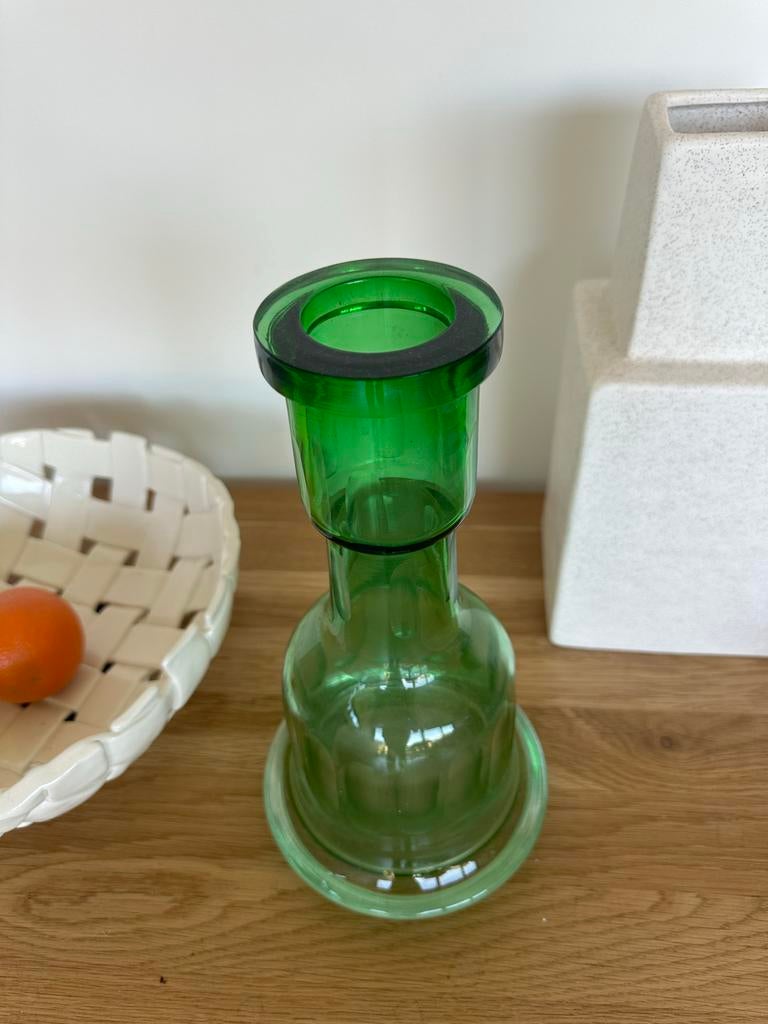Zware Groene Glazen Vaas - Decoratieve Vaas, Ophalen of Verzenden