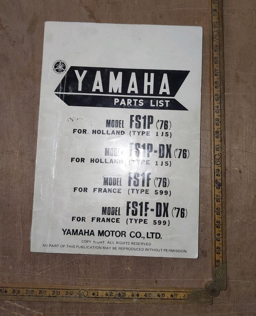 Onderdelen catalogus Yamaha Fs1 1976, Ophalen of Verzenden