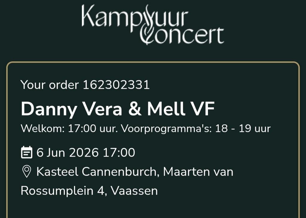 2 tickets kampvuur concert Danny Vera en Mell