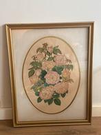 Vintage rozen schilderij in ovale lijst, Ophalen of Verzenden