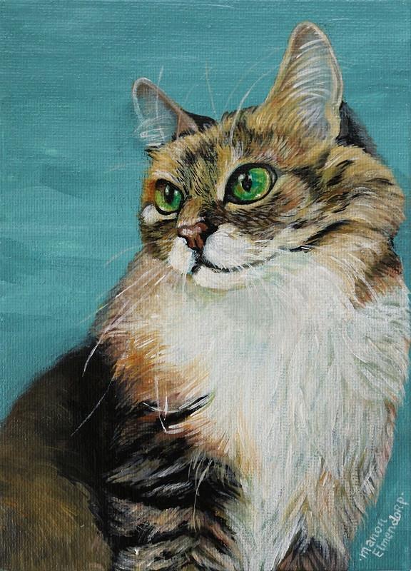 Origineel Handgeschilderd Katten Portretje 18 x 13 cm Kunst, Ophalen of Verzenden